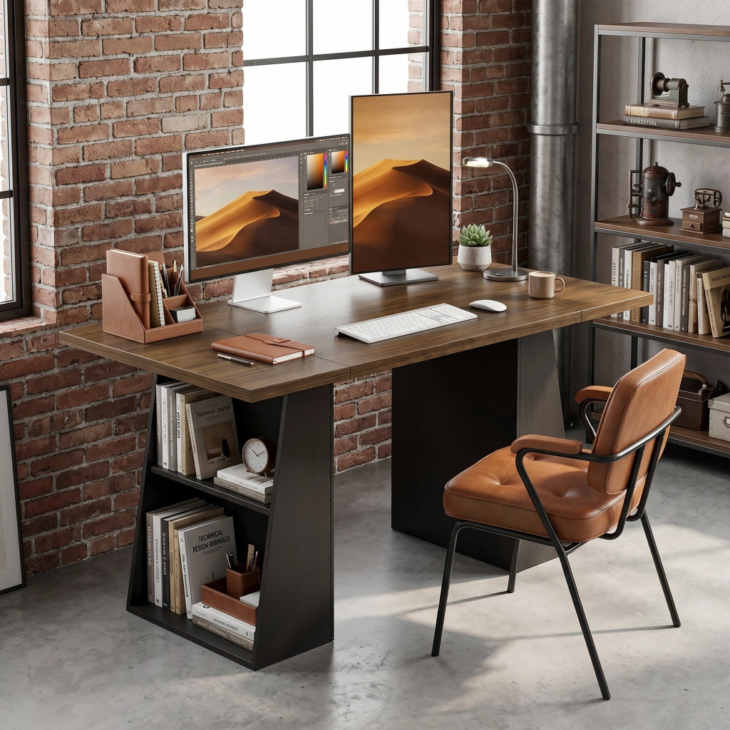 Scrivania con 4 ripiani aperti ¨C Xylo ¨C stile industriale 140 cm marrone nero