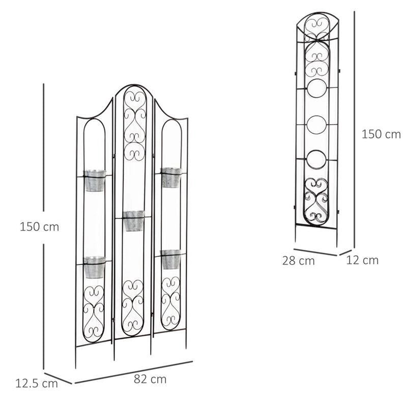 PORTAPIANTE VERTICALE PIEGHEVOLE CON 5 VASI DA ESTERNO IN METALLO, 82X12.5X150CM, NERO