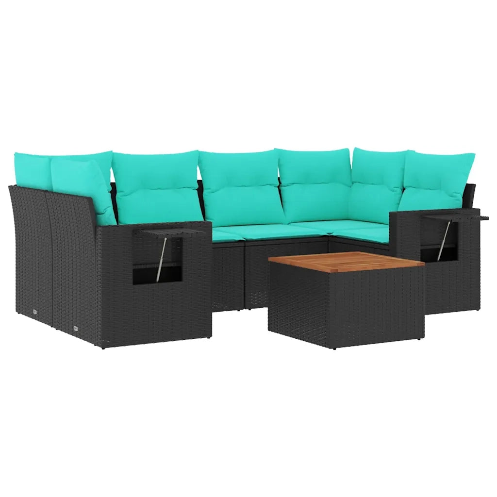 Set Divani da Giardino 7 pz con Cuscini Nero in Polyrattan 3224461