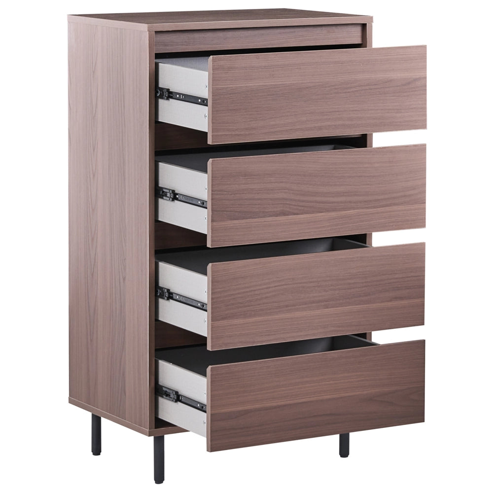 Credenza in legno chiaro metallo gambe nere 60 x 40 x 104 cm con 4 cassetti soggiorno camera da letto corridoio mobile contenitore scandinavo