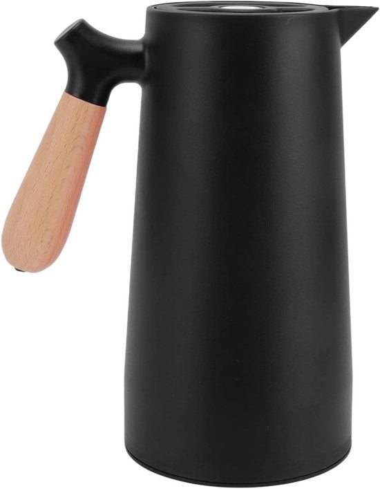 Karaffa termica per caffè - Karaffa isolata - Doppia parete - Riscaldamento - 1 Litro - Acqua tè caffè - Nero - Adatto per mantenere caldo termos.