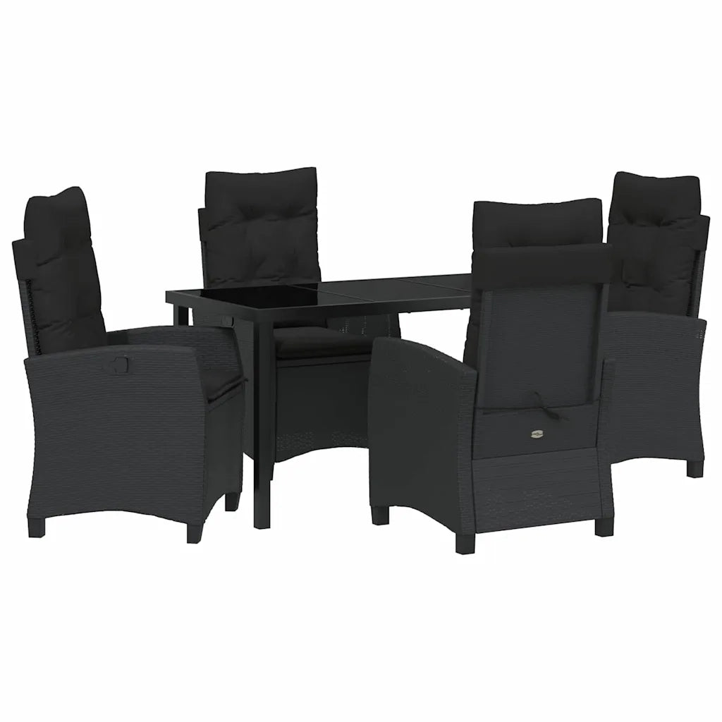 Set da Pranzo per Giardino con cuscino 5 pcs Nero polyrattan 3380374