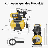 Autoclave con serbatoio uso domestico a membrana, 24 l, 1300 W, pompa per acqua automatica da 5000 l/h con pressostato e prefiltro, prevalenza 50 m, profondità di aspirazione di 8 m