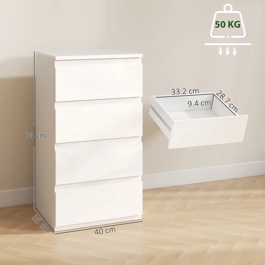Comodino 4 Cassetti Lucido ¨C zephmum ¨C Bianco 40x35x50 cm