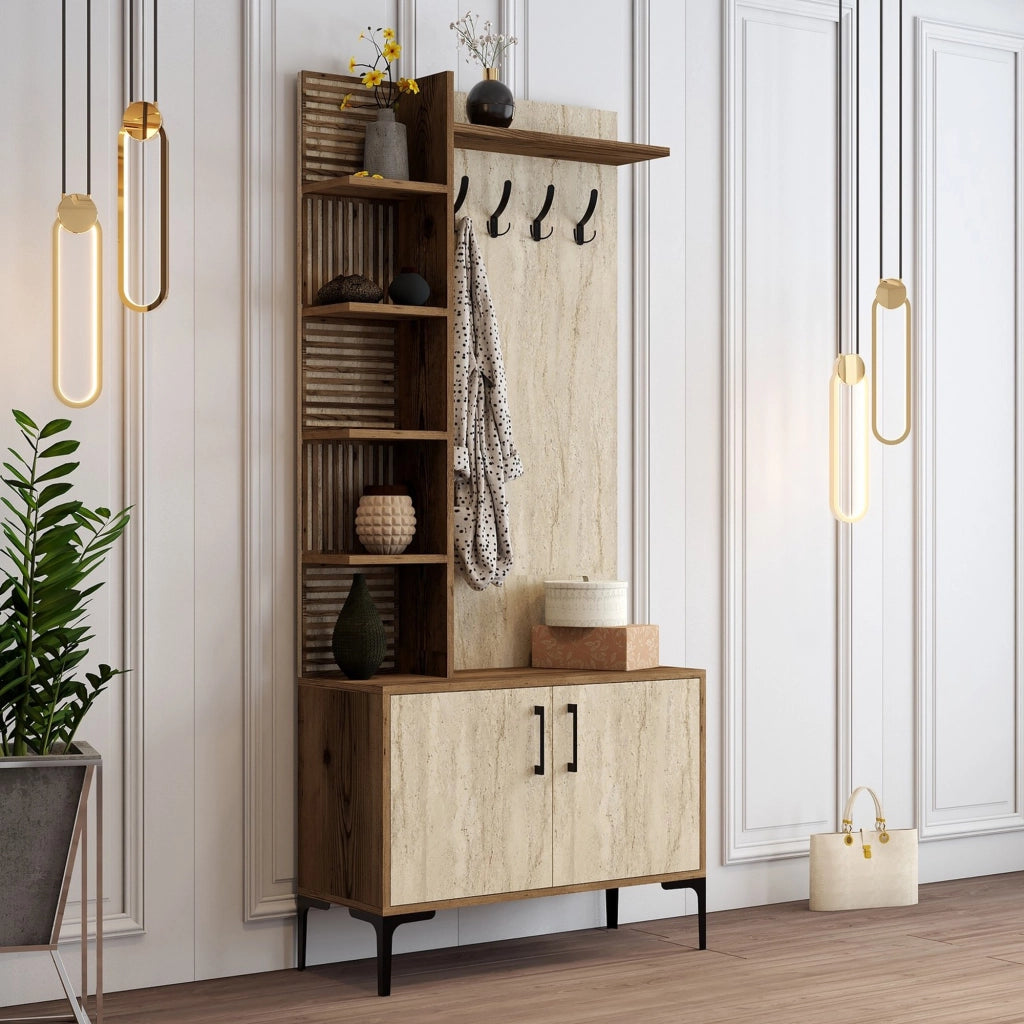 Loceri, Mobile da Ingresso Appendiabiti, 90x35x200h cm Beige Marmo