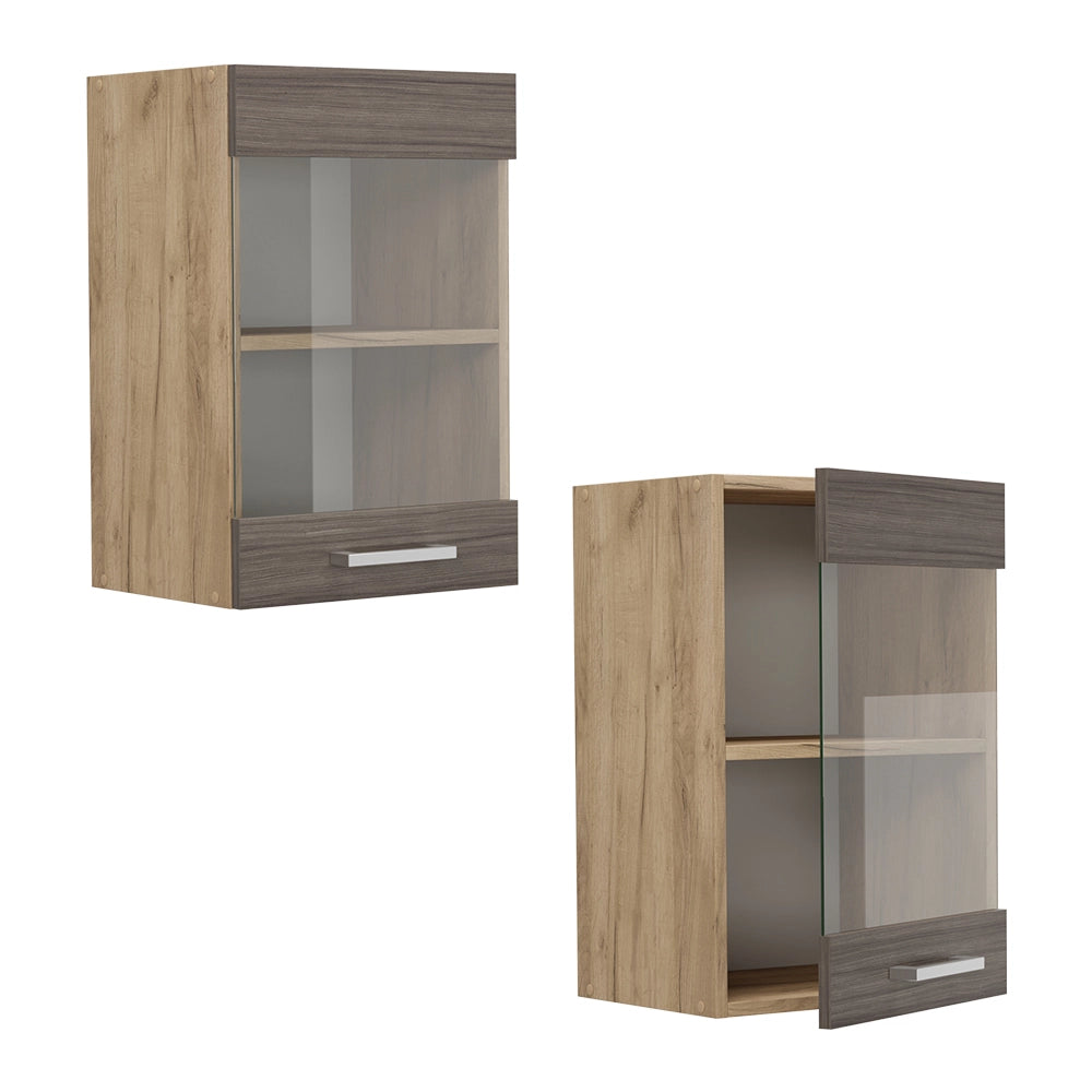 Mobile da cucina in vetro R-Line Grigio nobile/Rovere dorato 40 cm Vicco