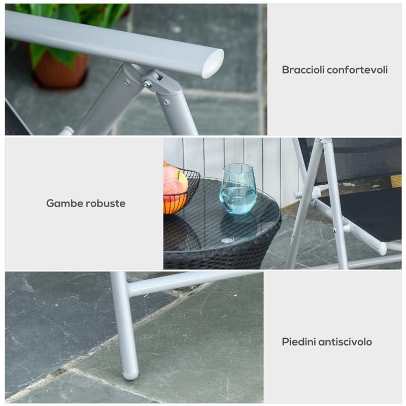 SEDIA DA GIARDINO PIEGHEVOLE CON SCHIENALE REGOLABILE IN ALLUMINIO