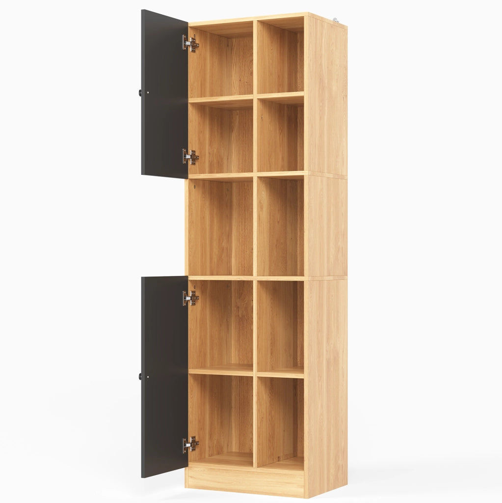 Armadio angolare alto con 6 ripiani aperti e 2 ante 50x35;5x170 cm in MDF nero e naturale