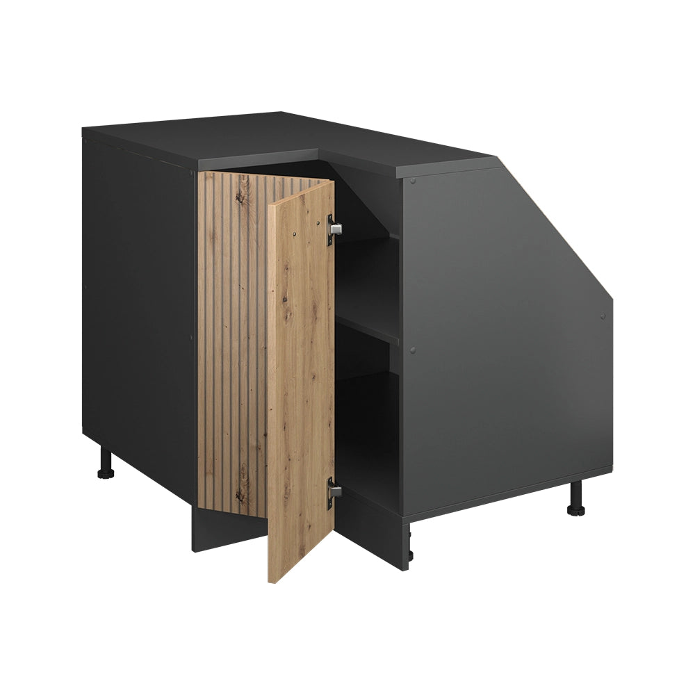 Mobile cucina angolare per sottotetto R-Line Rovere artigianale/Antracite 75.6 cm con 1 porta, carcassa dell’armadio profondità 60 cm Vicco