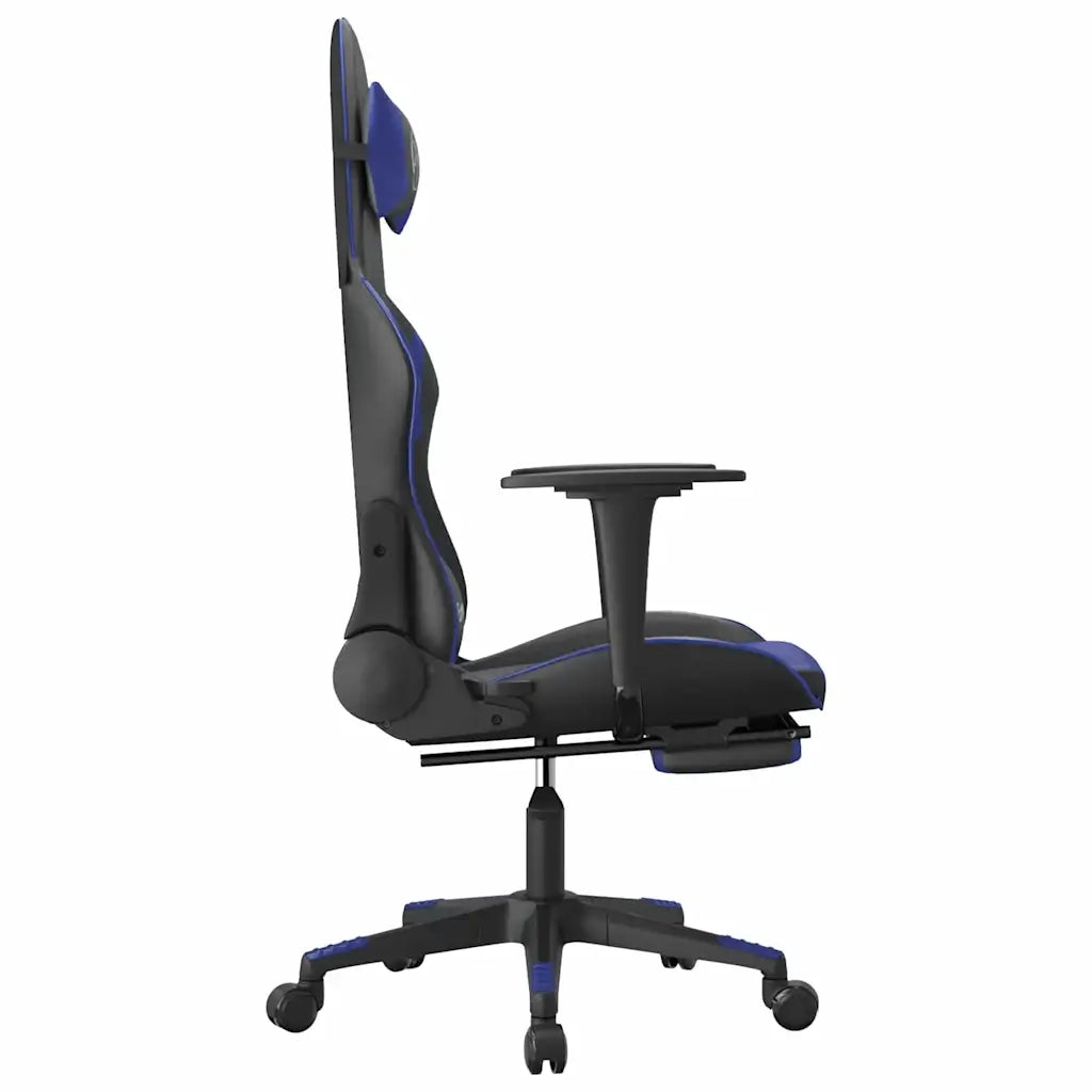 Sedia da Gaming | Sedia da e-sports Massaggiante Poggiapiedi Nero e Blu Similpelle