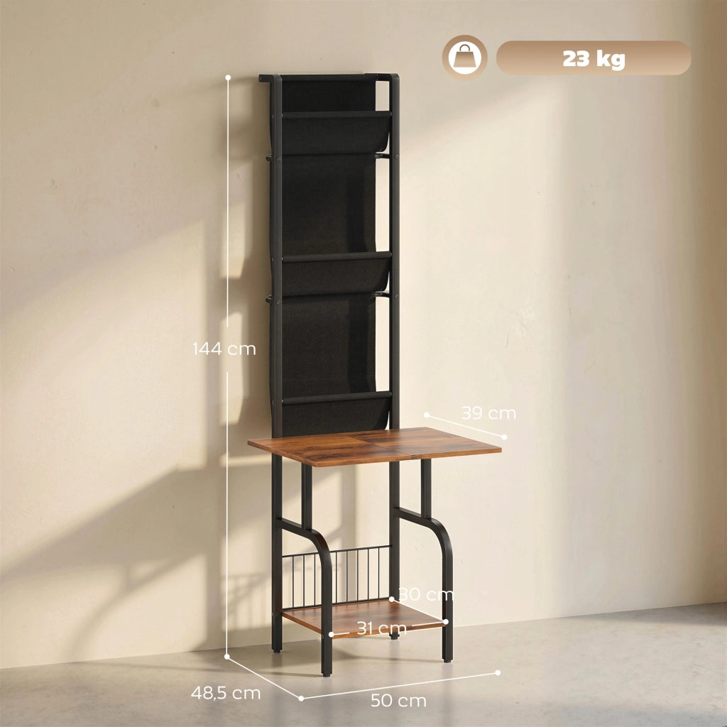 Libreria per CD e DVD con 3 tasche in tessuto e ripiano ¨C zephmum ¨C Legno effetto rustico marrone