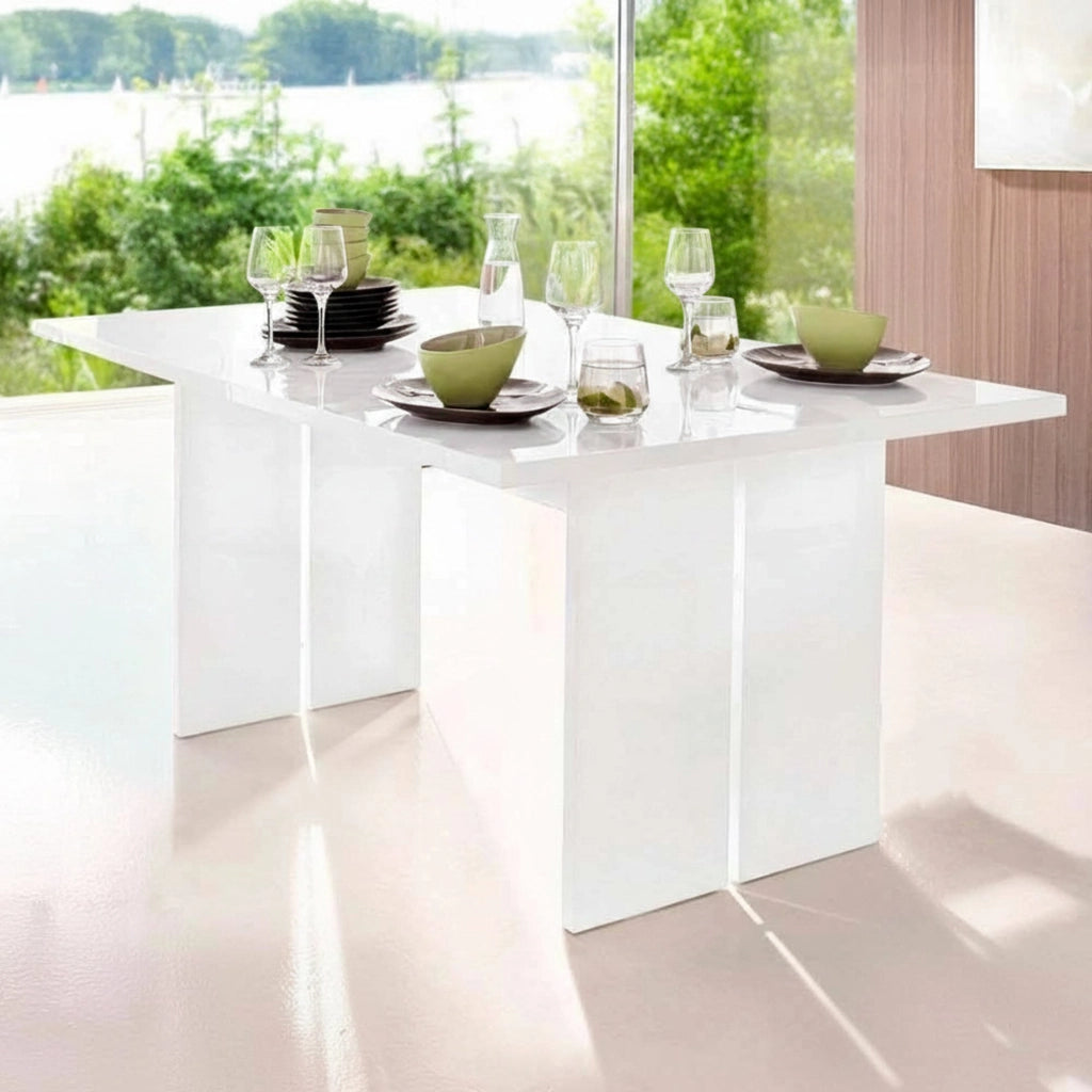 Tavolo da pranzo moderno Alibi, Made in Italy, Tavolo rettangolare di design, Tavolo da cucina, cm 160x90h75, colore Bianco lucido