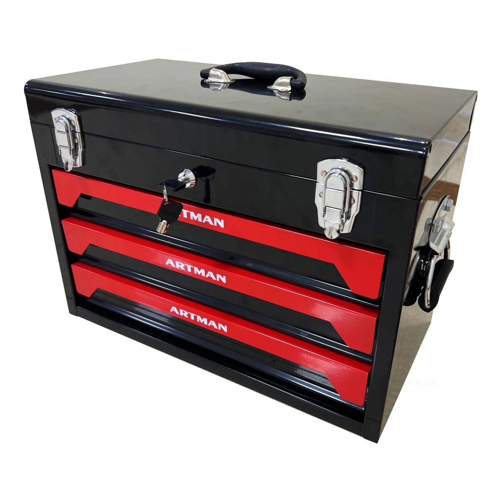 CASSA PORTAUTENSILI 3 Cassetti 50x27x35 cm Acciaio Nero/Rosso