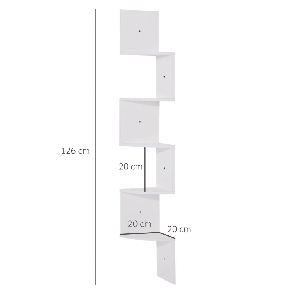 Libreria angolare a muro 5 livelli ¨C zephmum ¨C bianco 20x20x126 cm