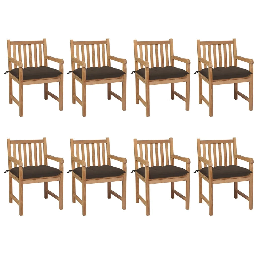 Sedie da Giardino 8 pz e Cuscini Grigio Talpa Massello di Teak cod mxl 8369