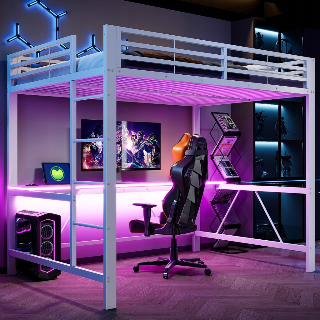 Letto da gioco 140x200 - Xylo - LED, USB, scrivania, bianco