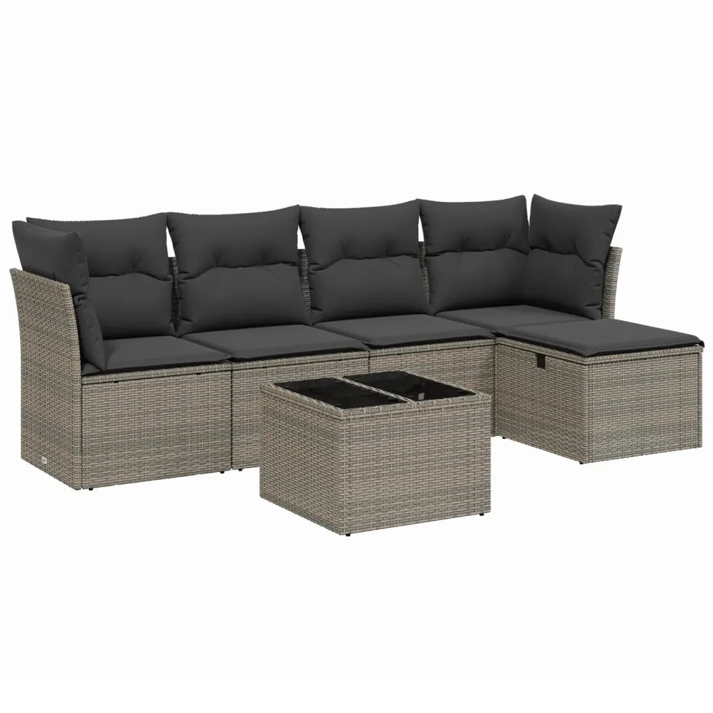Set Divano da Giardino 6 pz con Cuscini Grigio in Polyrattan 3263146