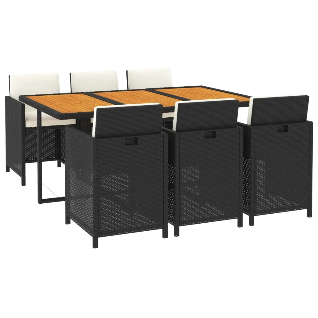 Set da Pranzo da Giardino 7 pz con Cuscini in Polyrattan Nero cod mxl 71764