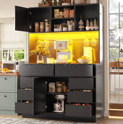Armadio cucina 120x40x183.5 cm con illuminazione LED; 8 cassetti; MDF; nero