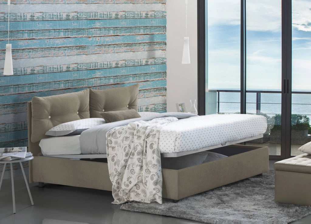 Letto singolo Amaro, Letto contenitore con rivestimento in tessuto, Made in Italy, Apertura frontale, adatto per materasso cm 80x190, Tortora