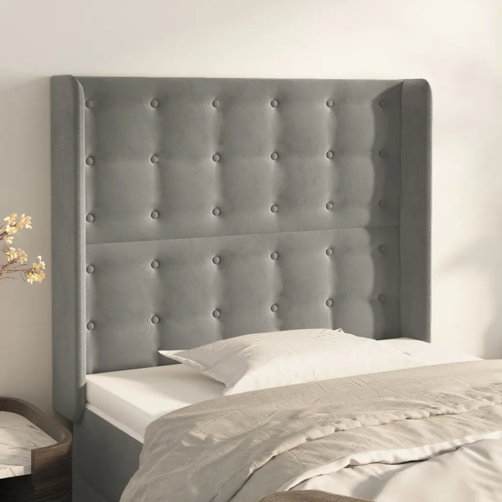 Testiera | Testata ad Orecchio Grigio Chiaro 103x16x118/128 cm in Velluto