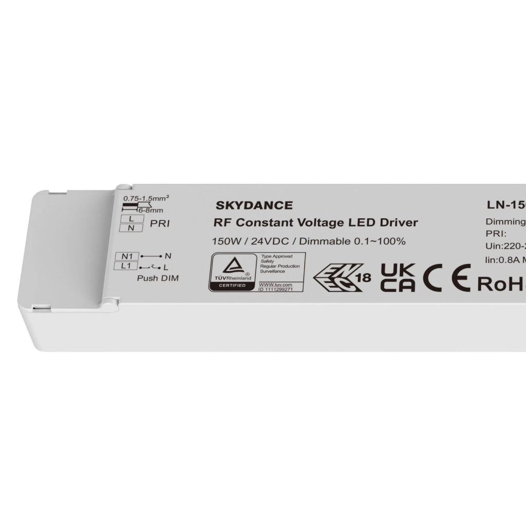 Alimentatore Dimmerabile LED 24V 150W, RF 2.4G e Push Dim per Strisce LED 310X45X30mm LN-150-24-RF