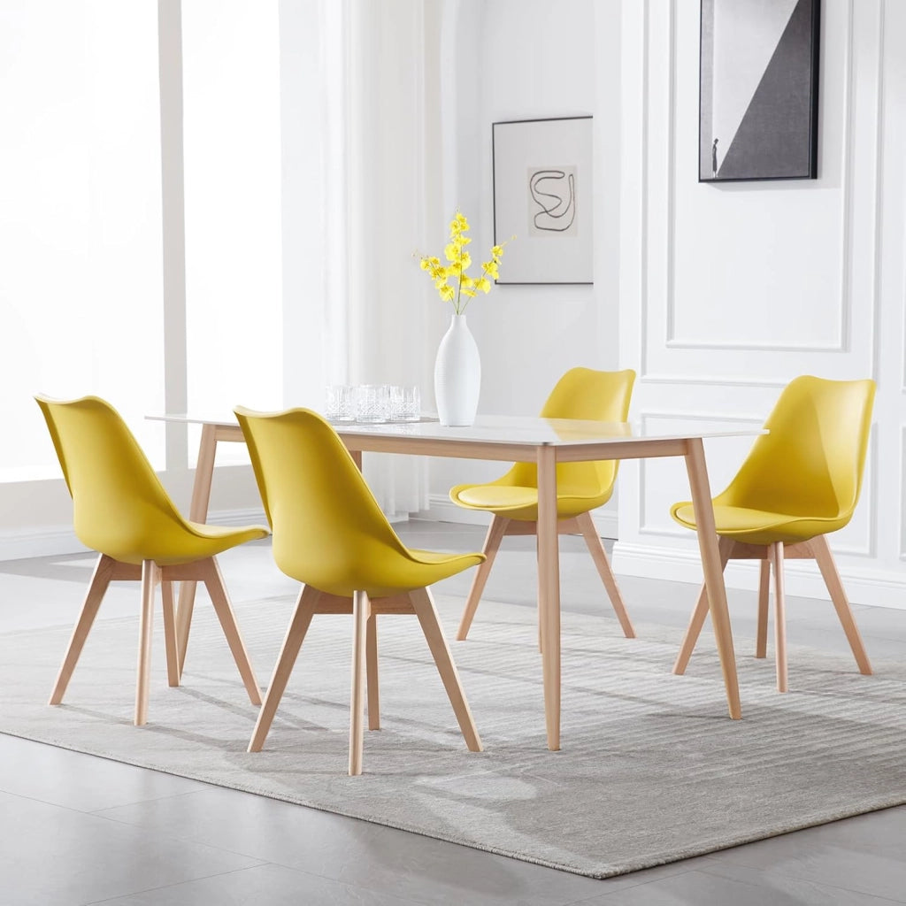 Sedie da Pranzo Set di 2, Sedie da Cucina, in Legno Massello e Pelle Sintetica, Capacità di Carico 150 kg, Giallo, BH29gb-2