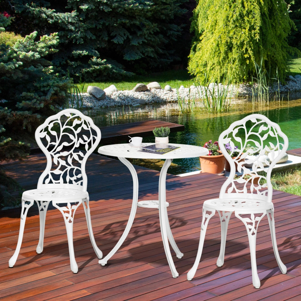 Set da Giardino 3 Pezzi in Alluminio Bianco, 2 Sedie da Esterno 45x42x85.5 cm e Tavolino Rotondo ?61x66.5 cm