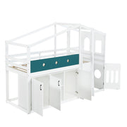 Letto a Soppalco 90 x 200 cm - Casetta; Armadio Contenitore e Scala - Bianco