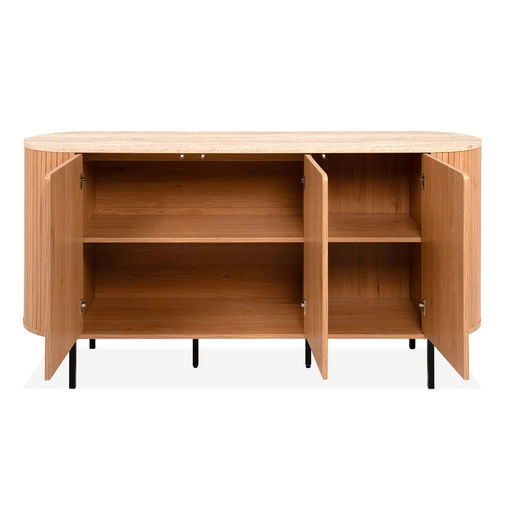Madia Fabia51A colore rovere oak con top effetto travertino e laterali listellati 160 cm