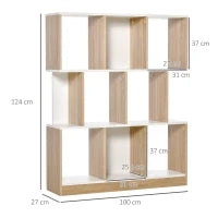 Mobile Libreria a 8 Ripiani per Soggiorno e Camera da Letto, in Legno, 100x27x124 cm, Rovere e Bianco