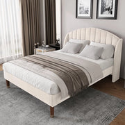 Letto a due posti, Beige (senza materasso), 140*200 cm, con fondo a gratacie e cuscino testiera, velluto, facile da montare, per adulti e ragazzi