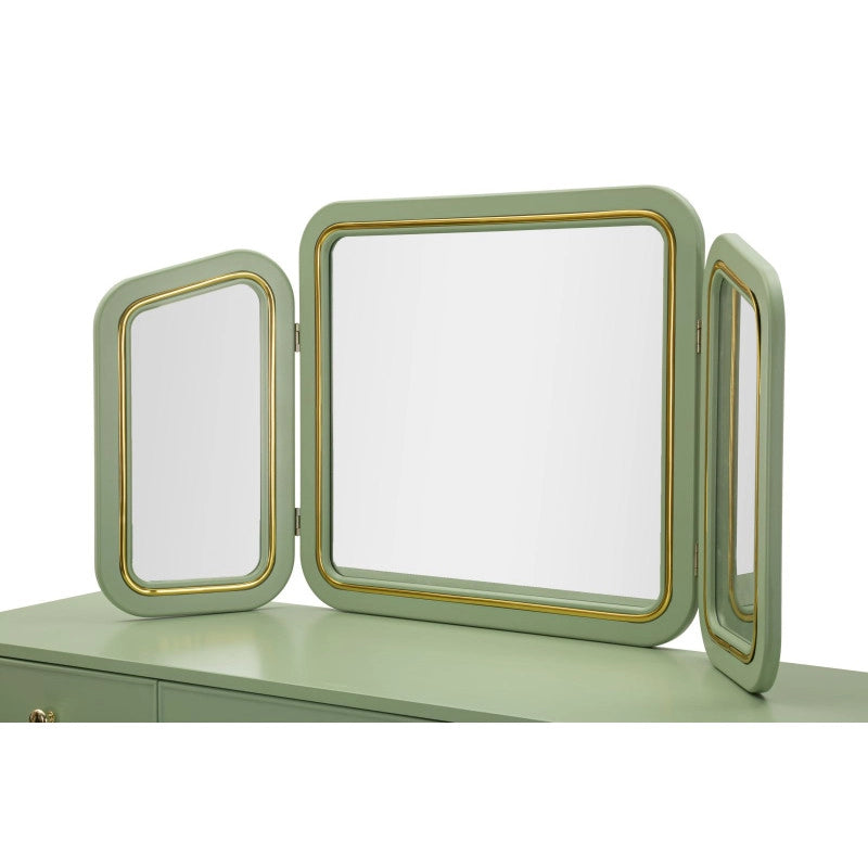 Toletta Camille Con Specchio E Sgabello Verde cm 120x37x79-104x2,5x56-44x34x48