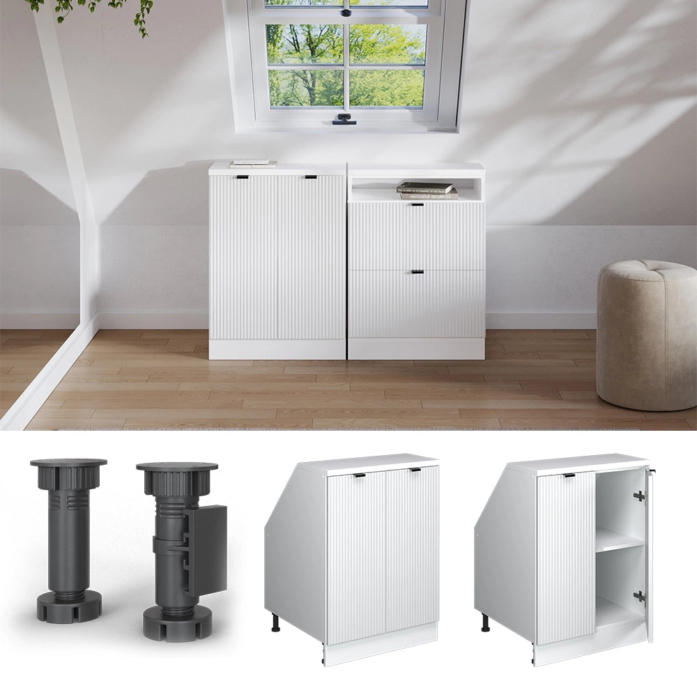 Mobile sottotetto Rion Ondulazione bianca/Bianco 60 x 83.8 cm con 2 porte, carcassa 60 cm profondità Vicco