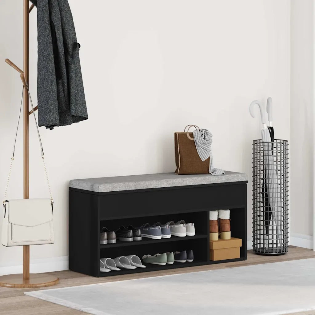 Panca Porta Scarpe Nera 102x30,5x45 cm in Legno Multistrato 862704