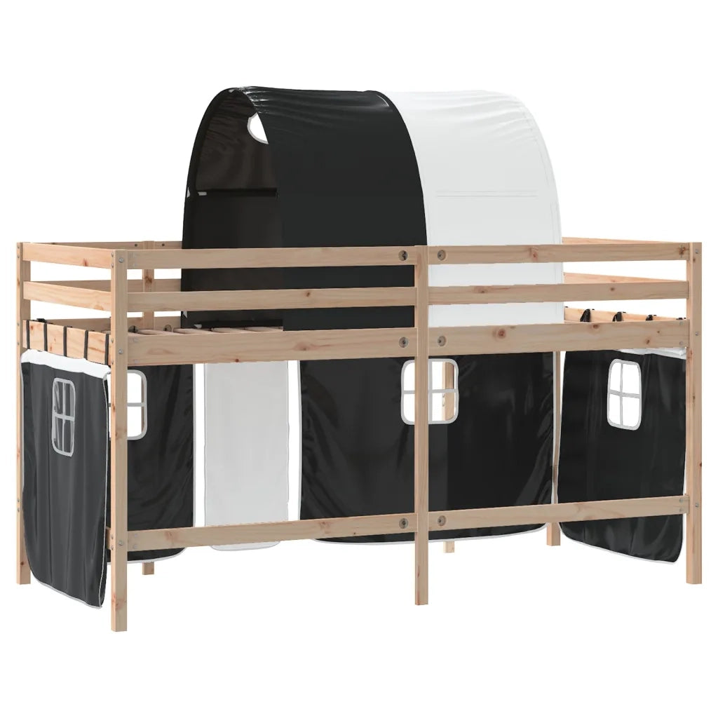 Letto a Soppalco con Tunnel Bambini | Letto Infantile | Lettino Bianco e Nero 80x200cm Pino