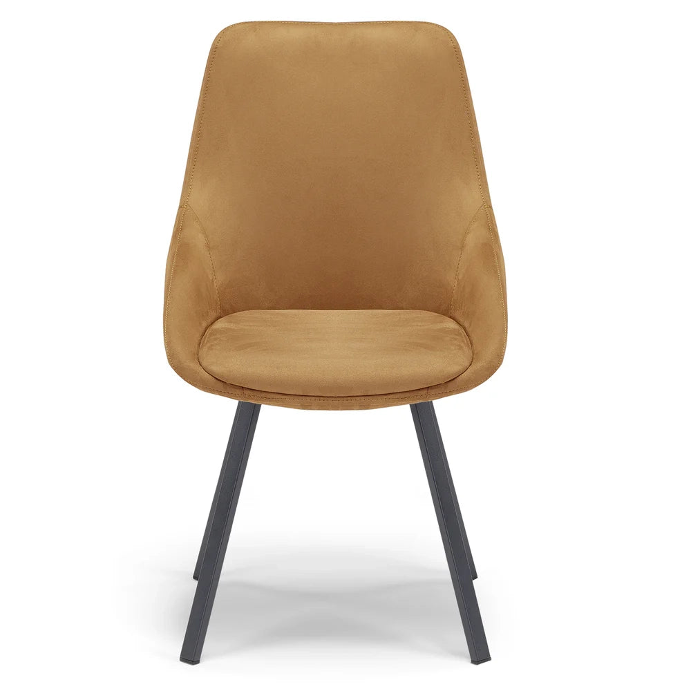 Set 2 sedie imbottita per sala da pranzo ASIA, design moderno, gambe in metallo finitura antracite, rivestimento in tessuto idrorepellente effetto scamosciato colore Senape