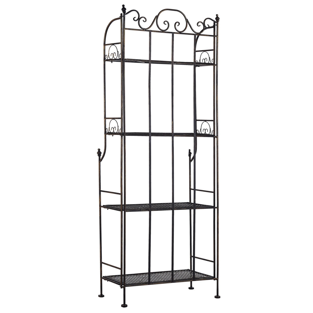 Scaffale per piante in metallo Nero per esterni interni giardino bagno rustico 4 ripiani portaoggetti da giardino autoportante