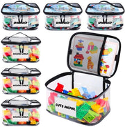 Set di contenitori trasparenti per giocattoli con etichetta del nome e istruzioni, contenitore trasparente in PVC impermeabile, adatto per Lego, giochi da tavolo, blocchi, puzzle (capacità grande, nero)
