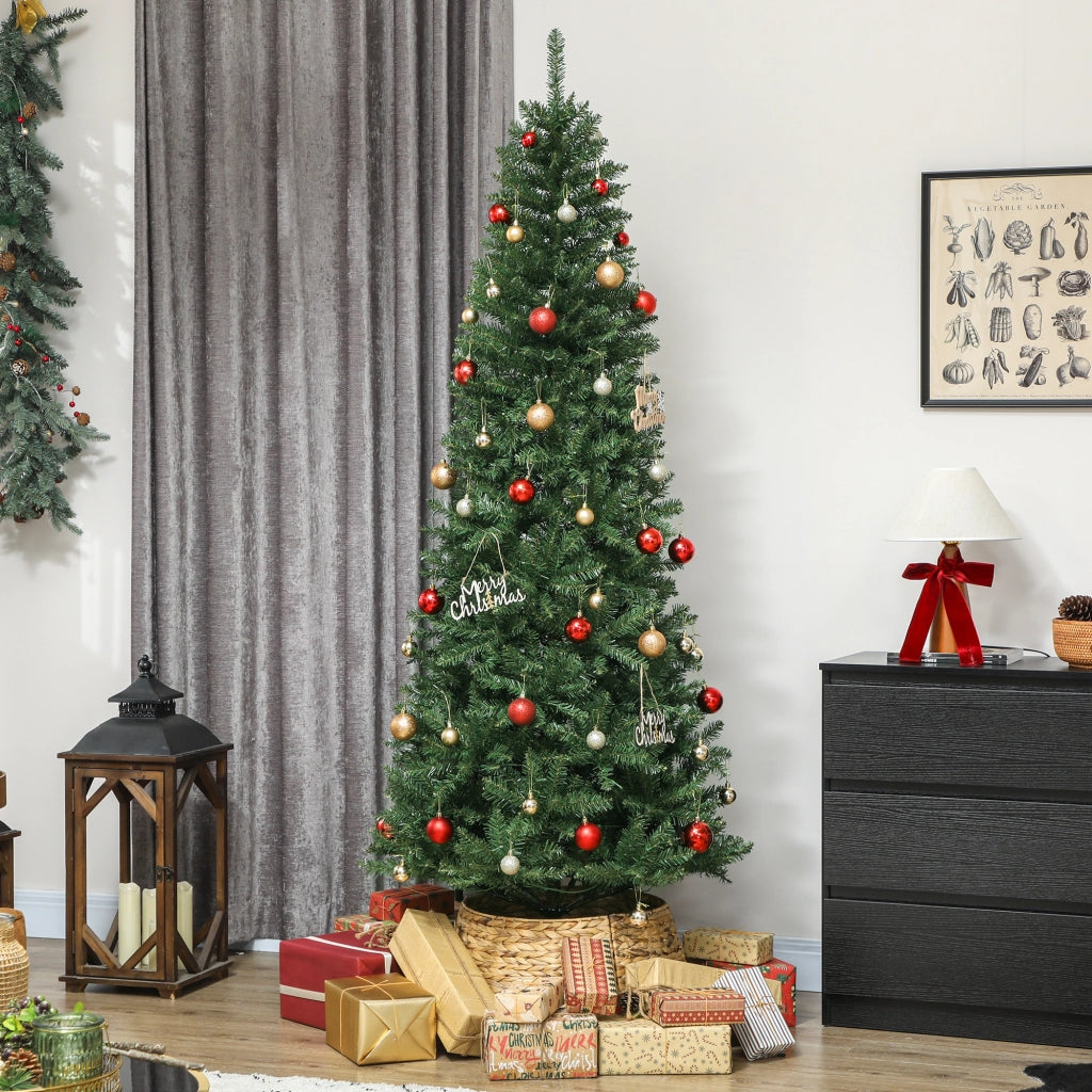 Albero di Natale Slim 210 cm 1273 Rami con 350 Luci LED Bianche e Colorate 9 Modalità di Illuminazione Verde