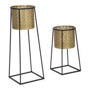 Set di 2 Vasi per Piante VKH392, Oro, Metallo, 26x26x70 cm