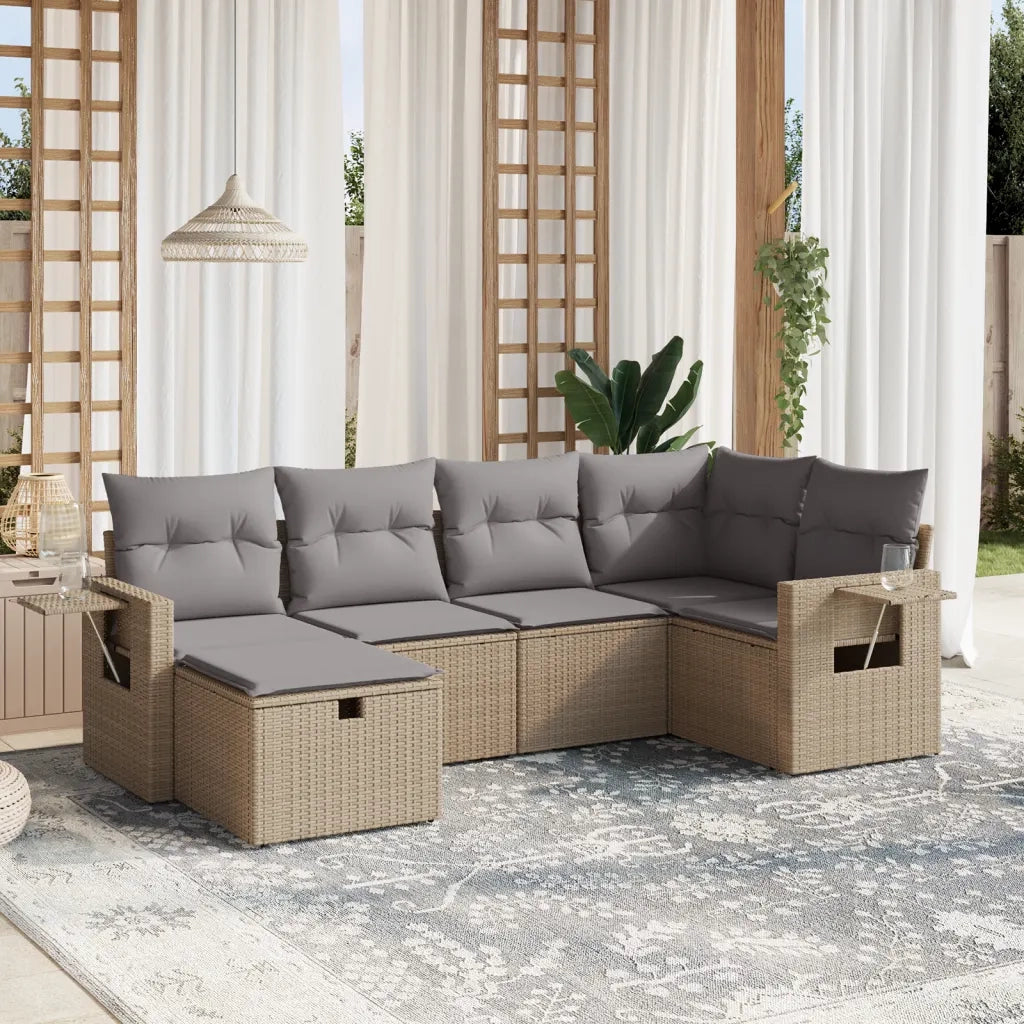 Set Divano da Giardino 6 pz con Cuscini Beige Misto Polyrattancod mxl 113701