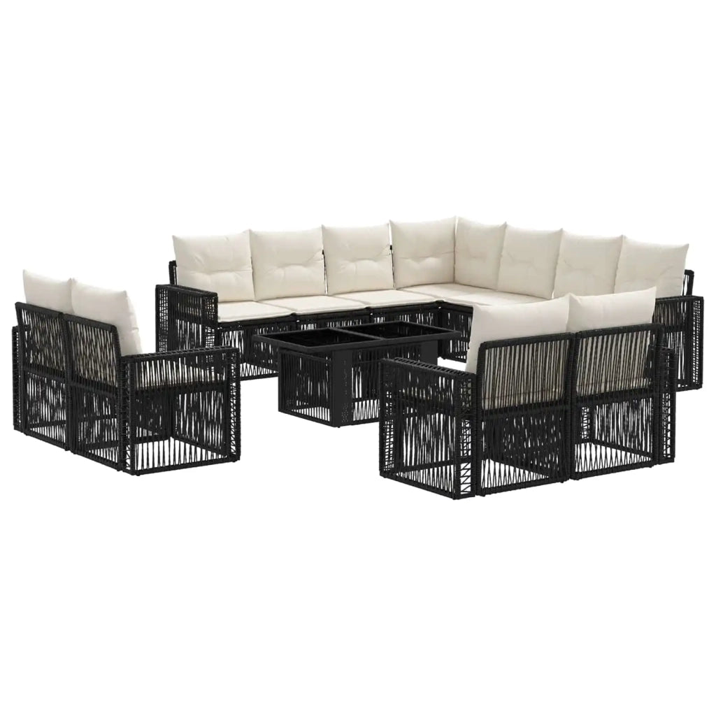 Set Divano da Giardino 12 pz Nero e Bianco Crema polyrattan 3436870
