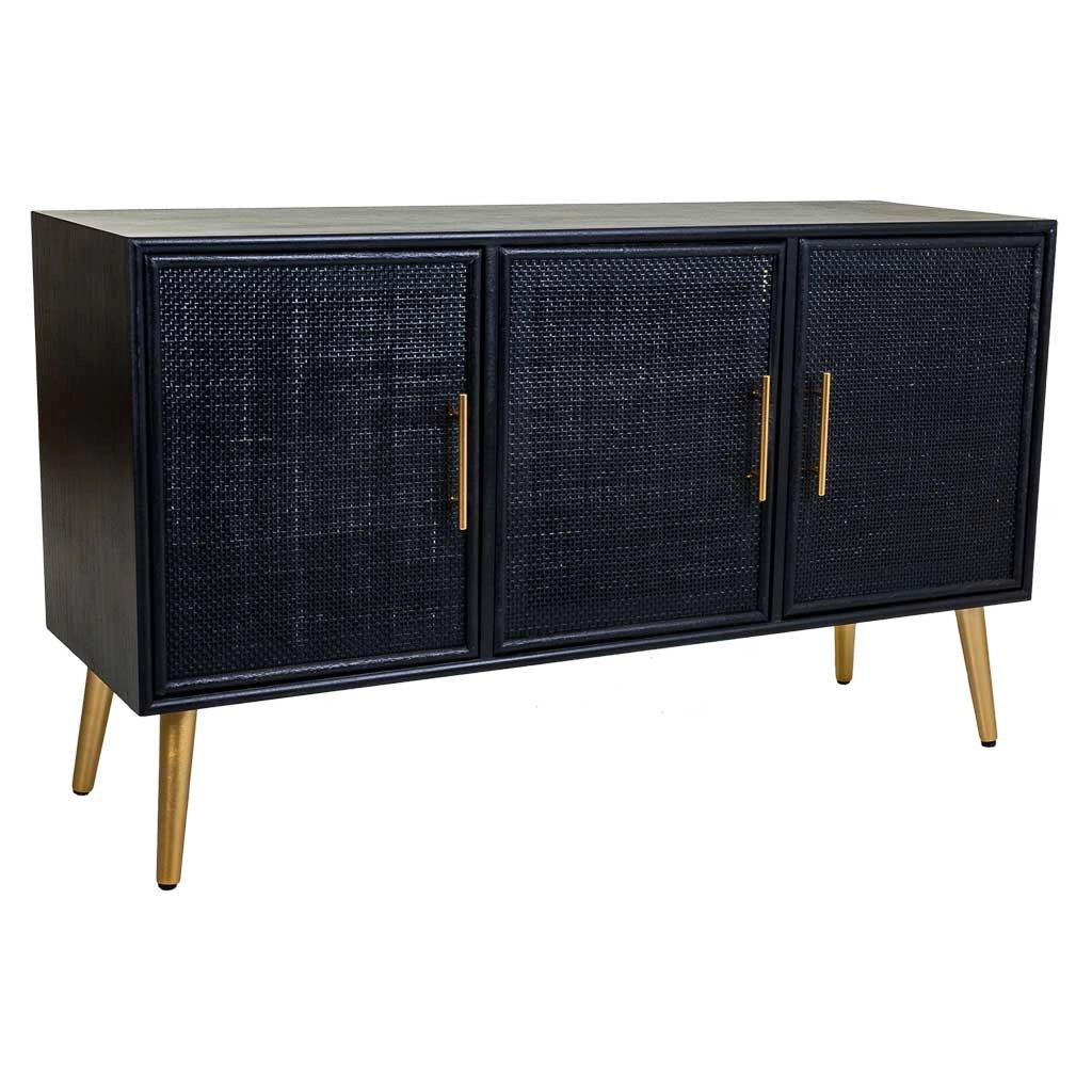Credenza in legno laccato nero e griglia 120x41,5x71h