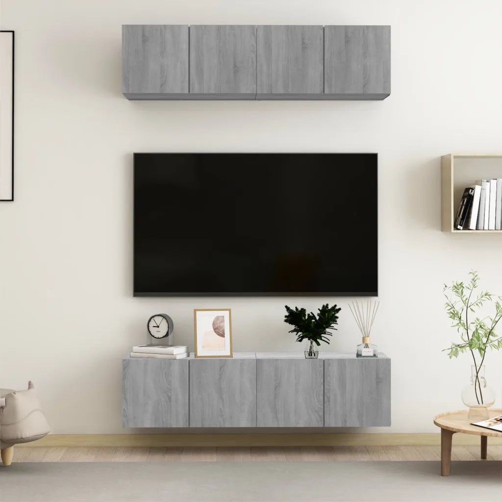 Mobili TV Parete 4pz | Armadietto TV | Mobile Porta TV Grigio Sonoma 60x30x30cm Legno Multistrato