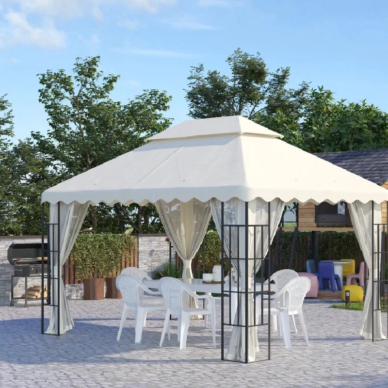 Ricambio Tettuccio per Gazebo 4x3mt Tetto a 2 Livelli in Poliestere Crema AntiUV