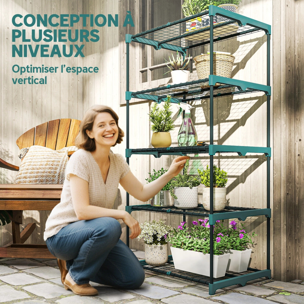 Scaffale porta piante 5 ripiani in metallo ¨C Xylo ¨C verde, 67x49x138 cm, interno/esterno