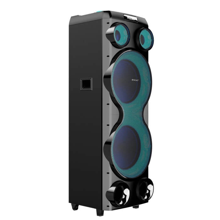 Cassa amplificata portatile 1800W PMPO, 150W RMS, Bluetooth TWS, LED RGB multicolore, karaoke microfono incluso - SOGO