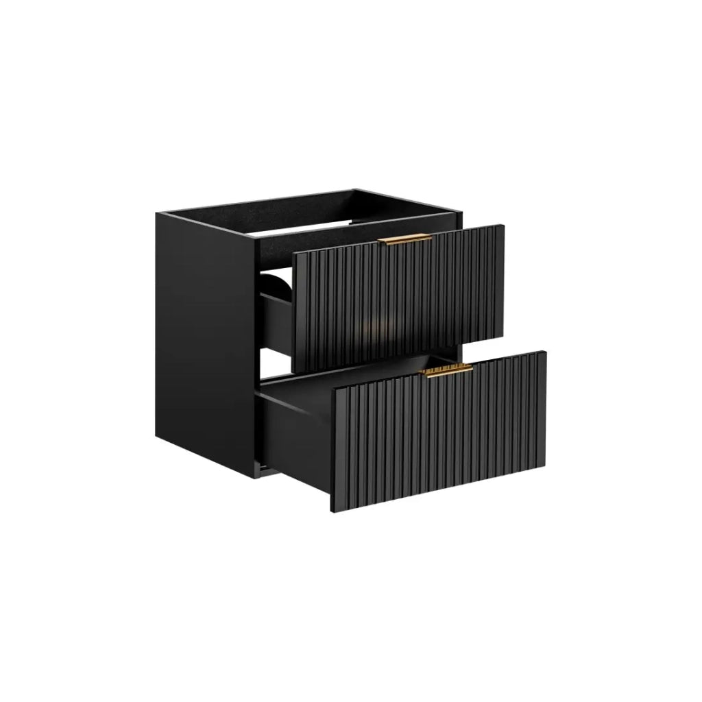 Mobile sotto lavabo NOXERA – 60 cm – 2 cassetti – Nero opaco – Design scanalato sospeso