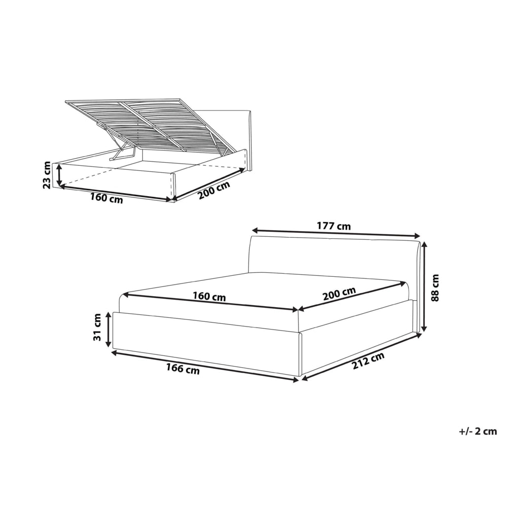 Letto matrimoniale boucle 160 x 200 cm con contenitore rialzato con testiera bianco sporco